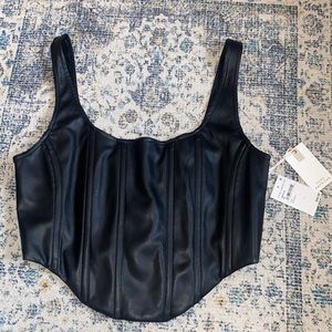 Good American Leather black corset top with tie in the back